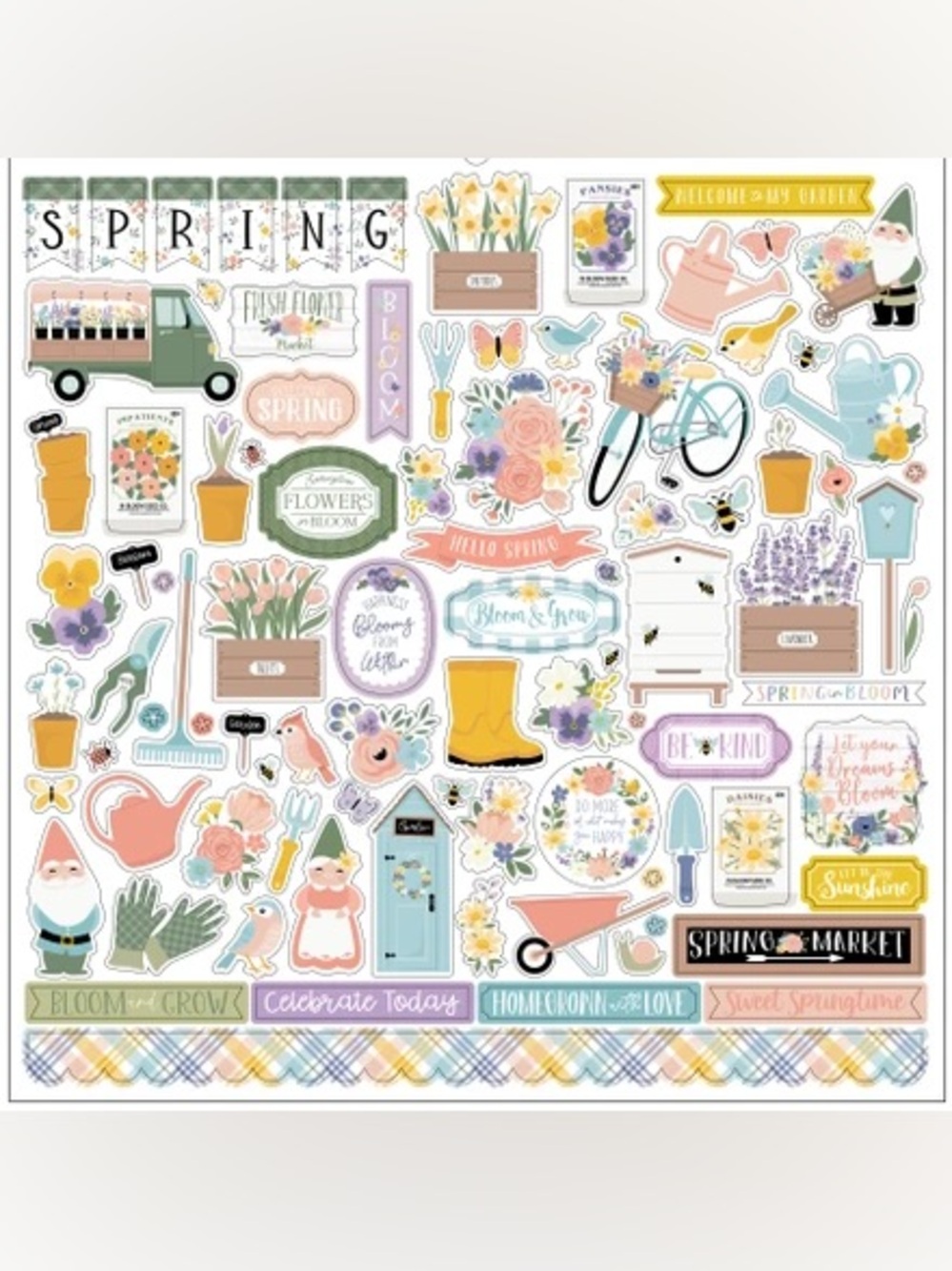 🧑🏼‍🌾🪴Echo Park It's Spring Time 12x12 Sticker Sheet Craft🌸🐝🪏🫜